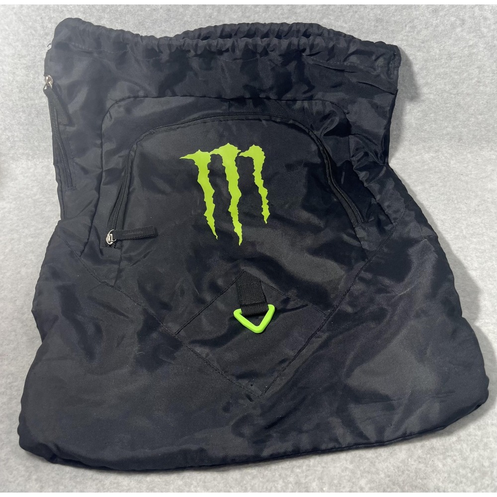 Monster Energy‎ Backpack Large Black Drawstring Gym Sports Logo Cinch Bag
